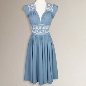 Trashy Diva French Blue Embroidered Midi Dress Size 2 XS/S Fit and Flare Wedding